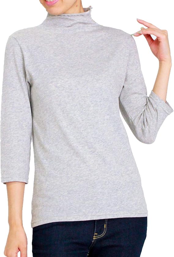 Amazon Co Jp Tシャツ 7分袖 ガーゼストレッチボトルネックtシャツ Uvケア レディース 軽い M L Ll 3l 12色 オフ ピンク ベージュ モカ ライトグリーン ライトパープル パープル ワイン サックス ネイビー グレー クロ 春 夏 秋 ファッション