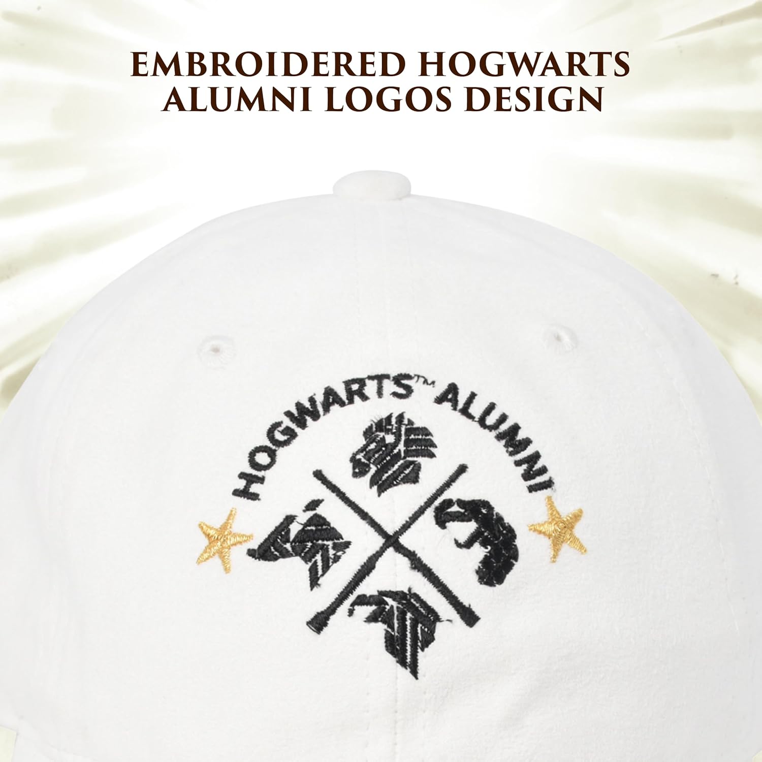 Harry Potter Baseball Cap, Cotton Adjustable Hogwarts Alumni Dad Hat for Men and Women, Curved Brim, Black/White, One Size