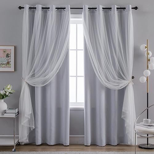 Anytime Cortinas opacas y transparentes para ventana, par de paneles de cortinas lisas con ojales en la parte superior, 52 pulgadas de ancho x 72