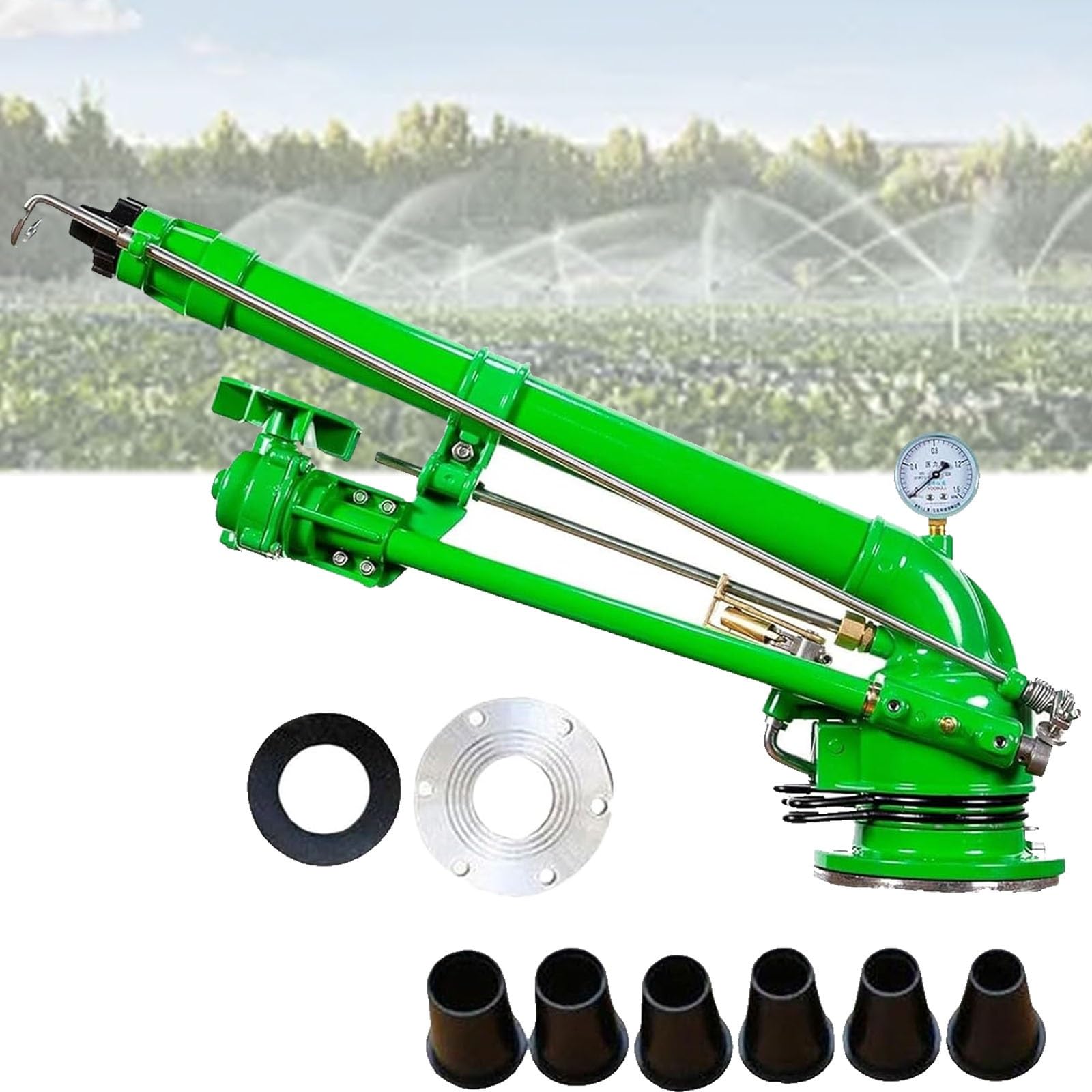 Irrigatore ad impulsi con manometro, regolabile per irrigazione di grandi aree, ideale per uso in fattoria e giardino