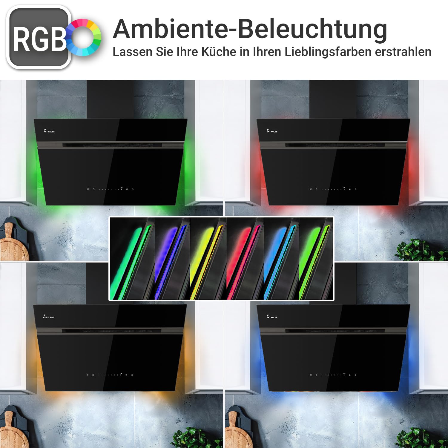 KKT KOLBE Dunstabzugshaube 60 cm 782 cbm/h Umluft Abluft Kopffrei Wandhaube Schwarz Glas WiFi SensorTouch LED