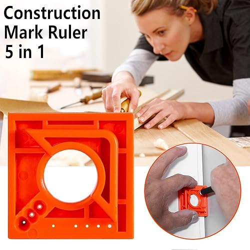 Miniatura 3 de Atiger Regla de compensación de 2 marcas con nivel regla multifunción 5 en 1 para líneas paralelas para tornillos o herramienta de marcado de corte