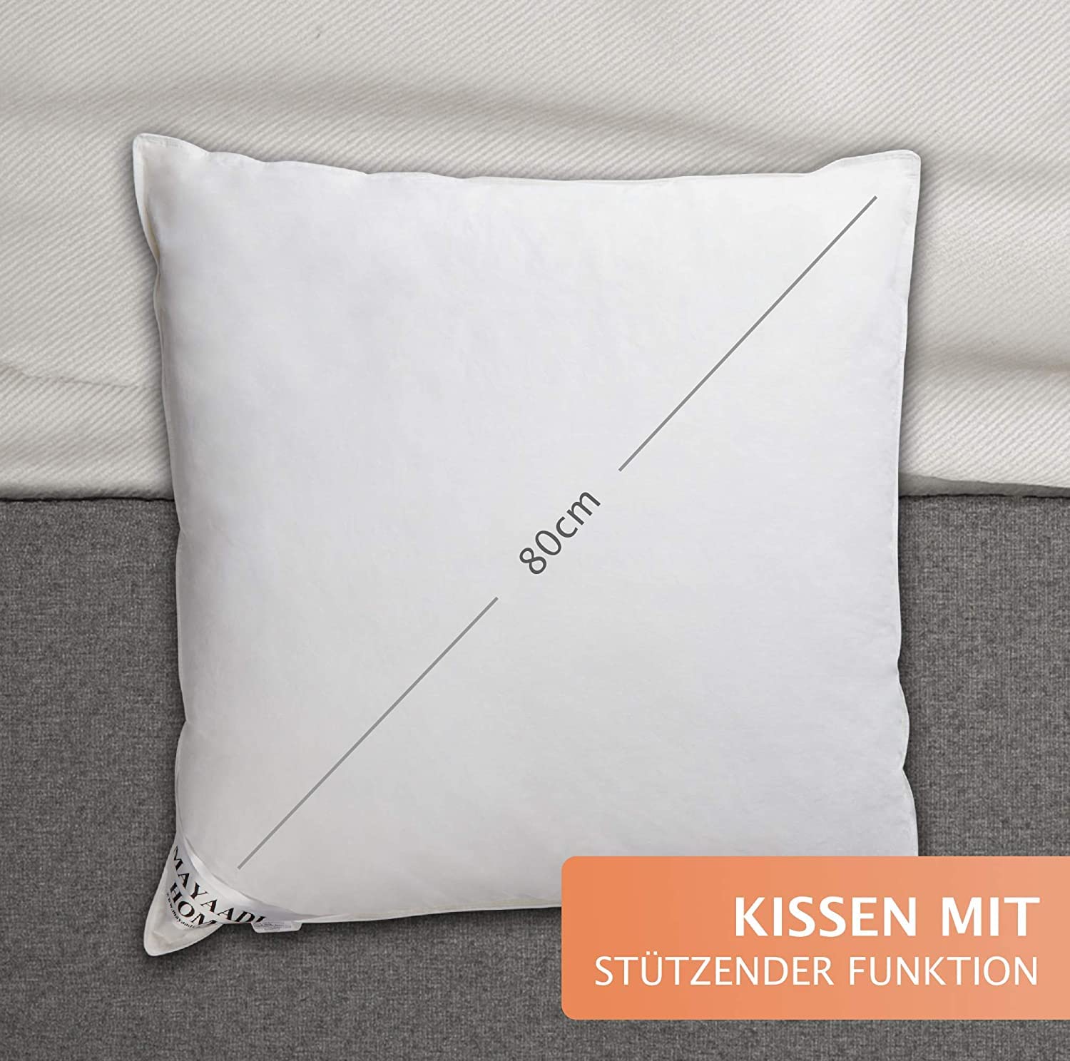 Mayaadi-Home Premium Kopfkissen 80x80 cm | 1600g Füllung, 3 Kammern Daunenkissen + Federn | 100% Natur Bezug aus Baumwolle | Made in Europe | HS16