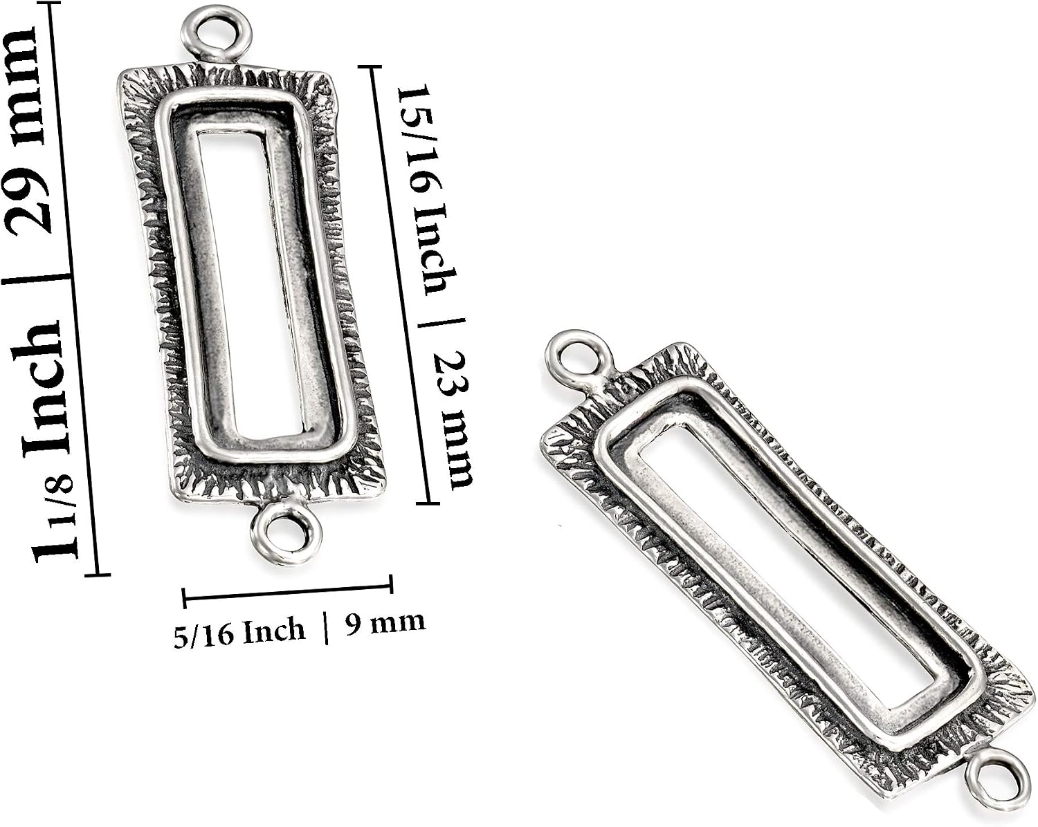 925 Sterling Silver Charms for Jewelry Making 3 Pcs Rectangle Elements with Loops for DIY Earrings or Necklace Creations