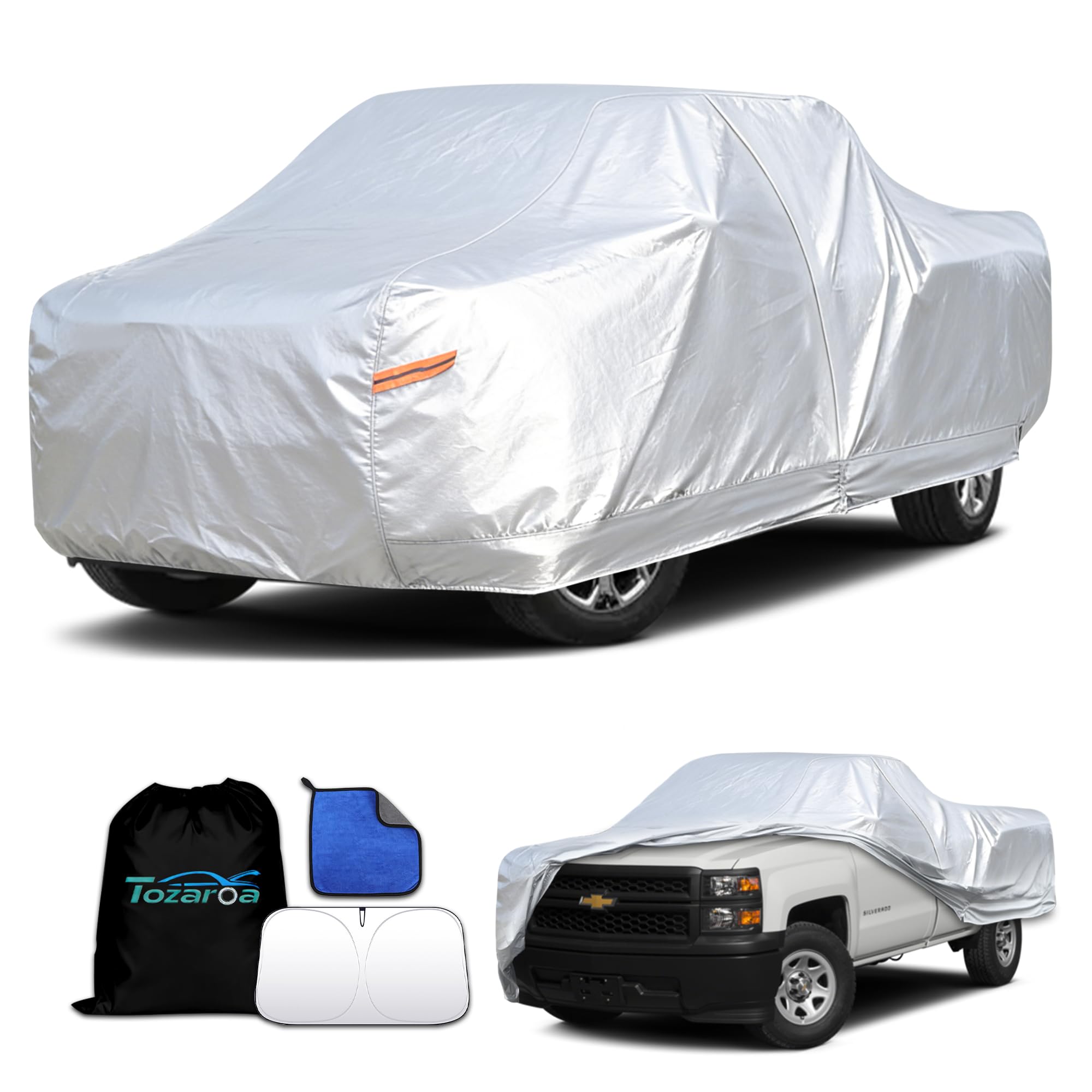 Car Cover Waterproof All-Weather,Heavy-Duty Outdoor Full Exterior Automobiles Snow Cover for SUV 181-190 inch,with Sun Visor,Anti-Scratch Cotton Lining & Zippered,Towel&Storage Bag — view 11