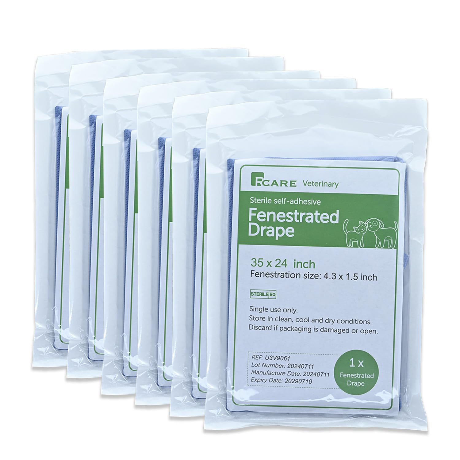 RCARE Vet Adhesive Fenestrated Surgical Drape Neuter Surgery Use for Cat|Dog Sterile Disposable (12 Pcak) (24''x35''(12 Pack))