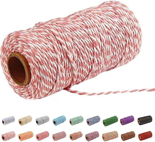 Cuerda de cordel de 328 pies, cuerda rosa y blanca para manualidades, arte, plantas de jardinería, envolver regalos, decoración navideña, cuerda de