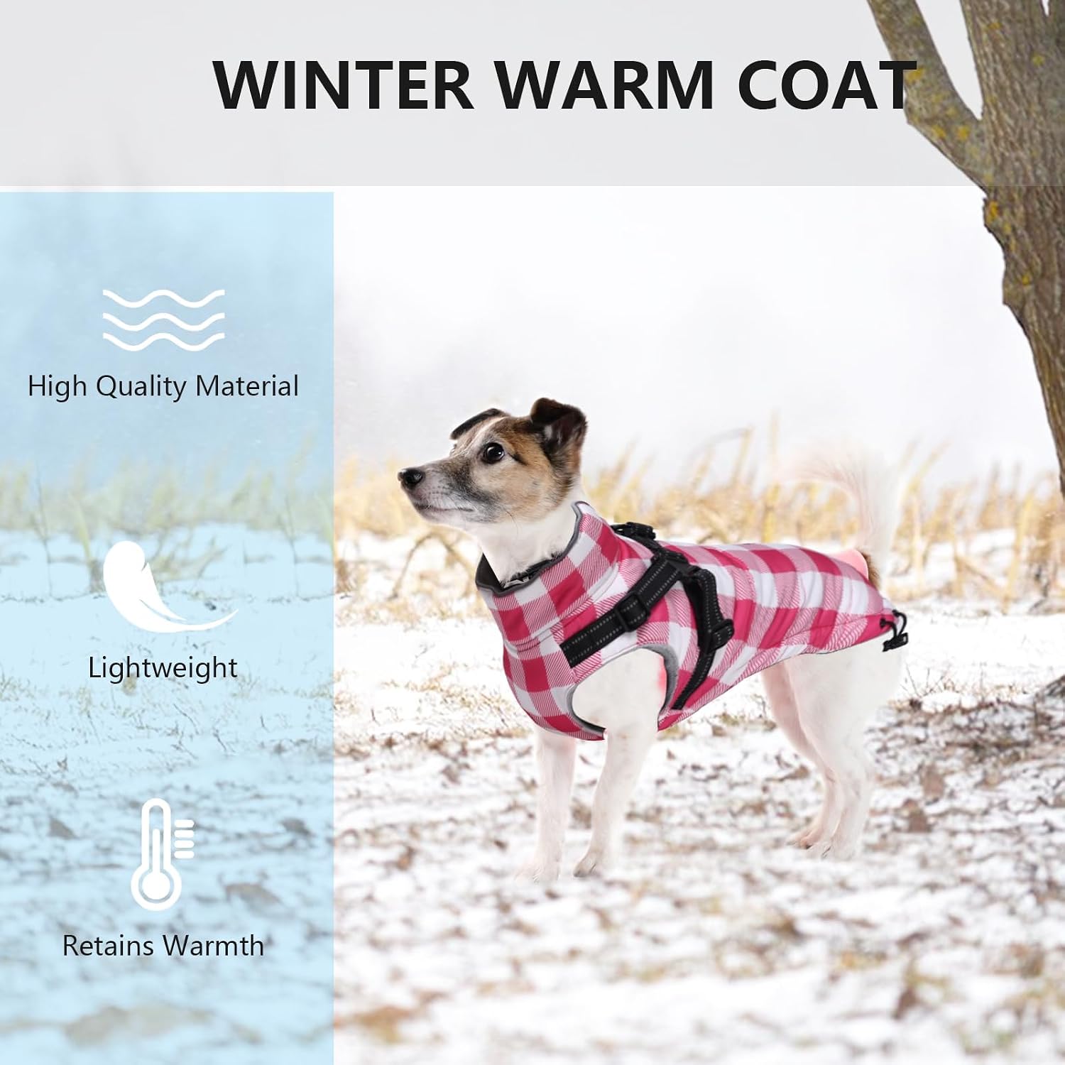 Dog Winter Jacket,Waterproof Dog Coat with Harness Built in,Puppy Vest Small Dog Clothes with Fleece Lining,Ideal for Outdoor and Indoor-Pink-S
