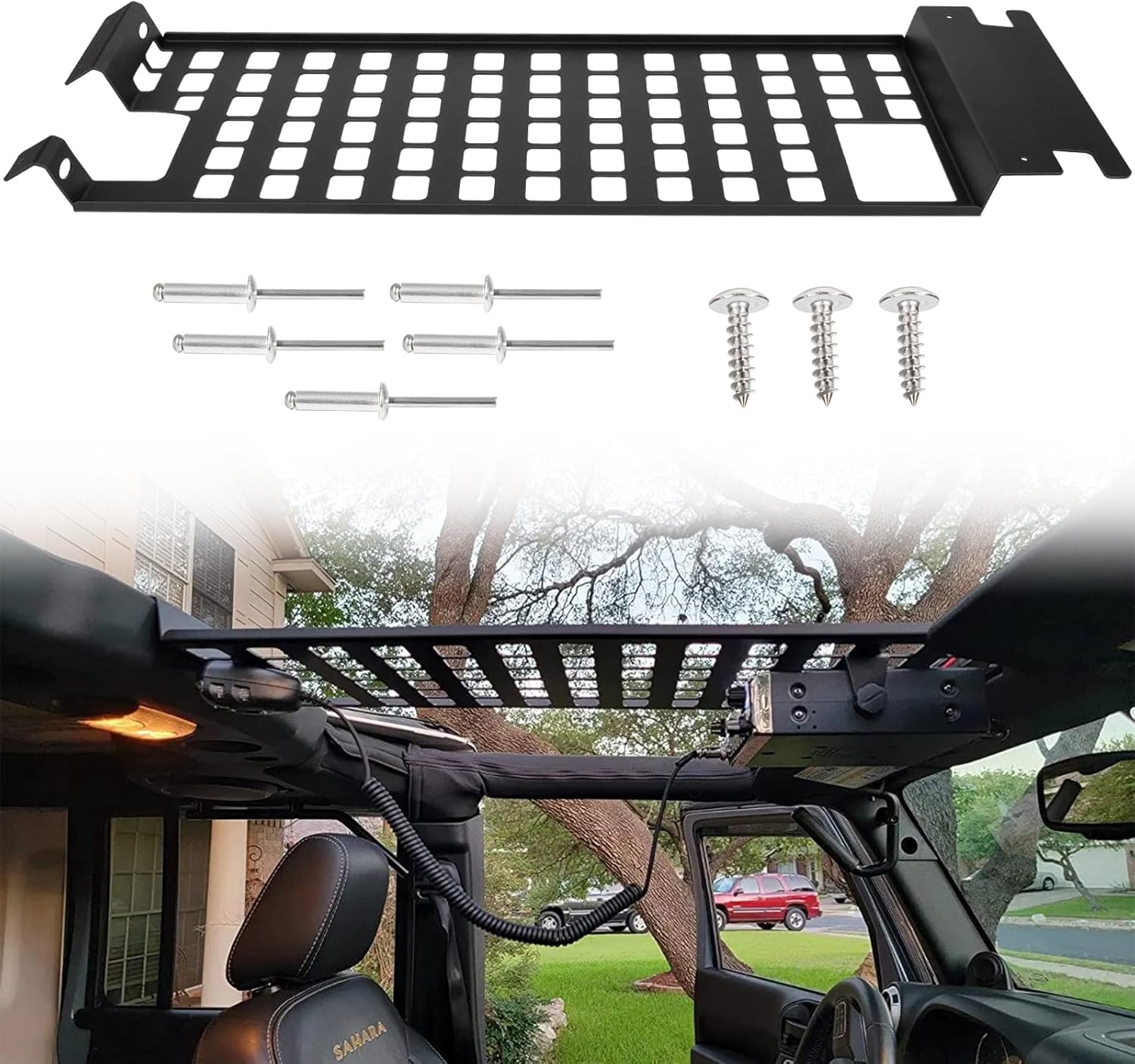 Top Roof Rack Cargo Hard Top Molle Panel for Jeep Wrangler JK 2007-2018(4-Door), Overhead Molle Panel Luggage Storage Carrier Metal Shelf Accessories for JK
