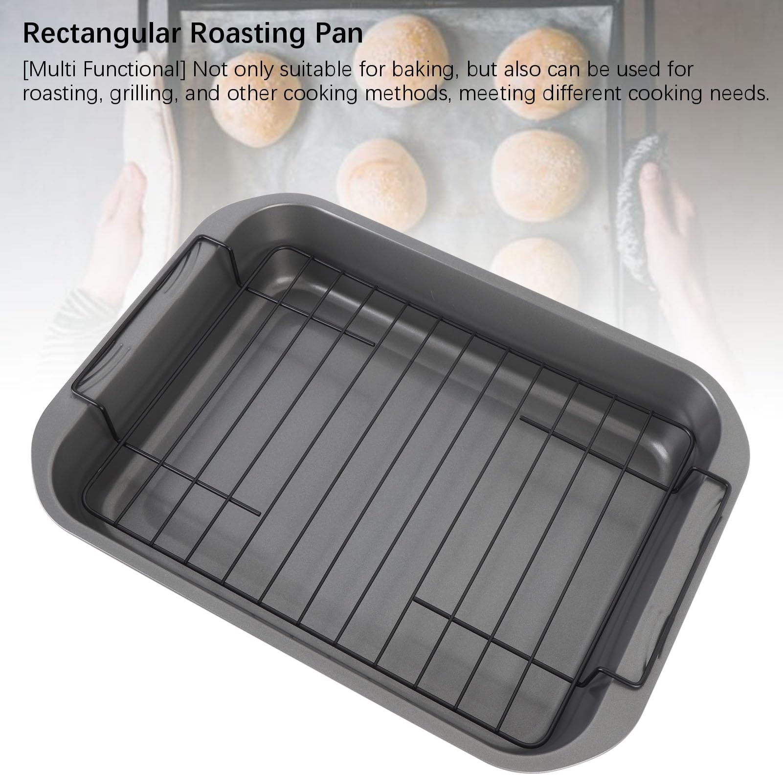 Nikou Antihaft-Bräter mit Rost, Karbonstahl, hitzebeständig, rechteckig, Bräter Backofen, Backblech, ideal zum Braten und Backen, 38 x 26 cm