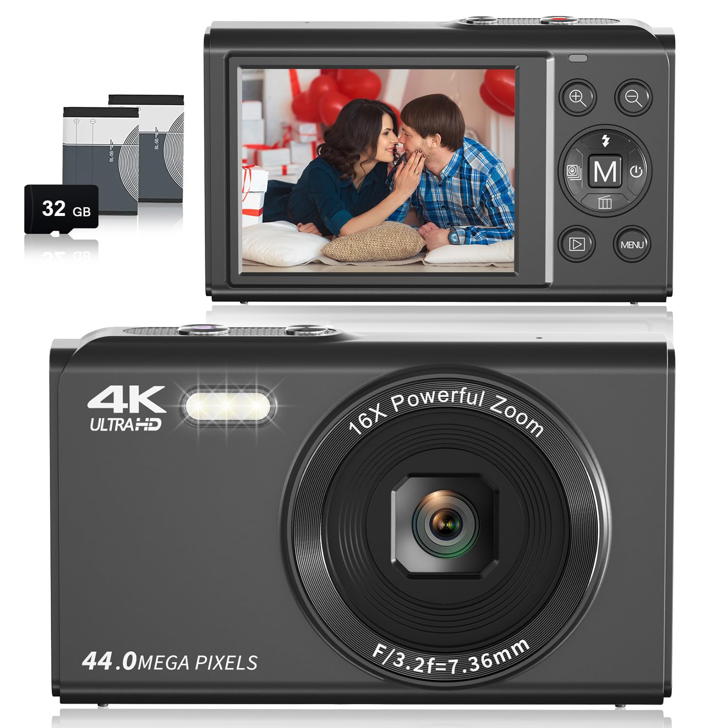 8.Digital Camera for Teens, Kids - 1080P Digital Camera 44MP LCD Screen Rechargeable Compact Camera Mini Camera with 16X Digital Zoom Vlogging Camera