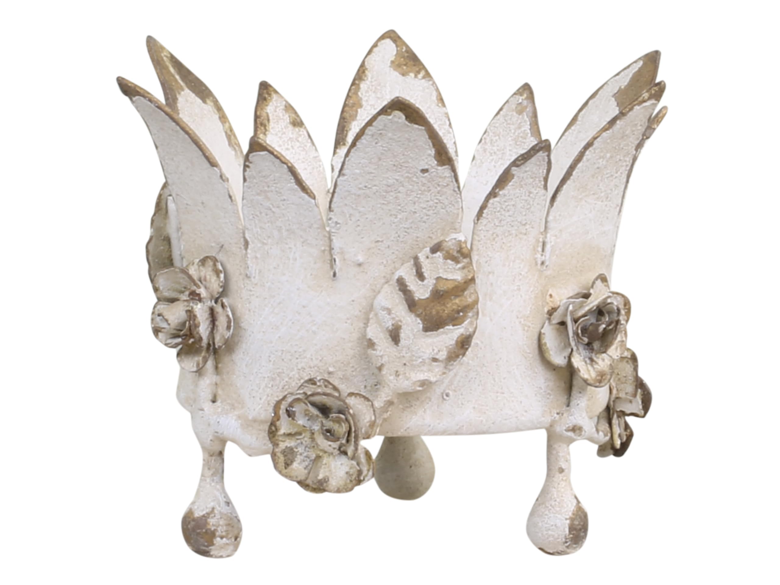Bougeoir couronne fleurs en fer crème antique H9cm photophore vintage shabby chic
