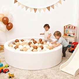 GOGOSO Ball Pit Balls for Toddler, Baby Plastic Playballs Kids Soft Pastel Pelotas Non-Toxic BPA-Free,Cream Coffee+Khaki+White,100 Balls