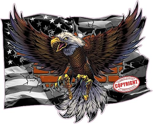 Calcomanía de pared de ladrillo de águila calva con bandera americana negra (18 x 15 pulgadas)