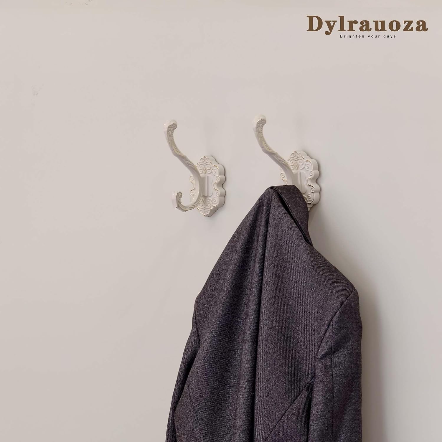 Vintage White Coat Hooks Wall Mount 2 Pack, Decorative Heavy Duty Towel & Robe Hooks, Antique Victorian Wall Hook for Bathroom, Entryway, Mudroom, Bedroom, Hats, Keys & Bags image 4