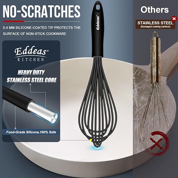 Whisks For Cooking Up To 500F Silicone Whisk tool Non-Scratch