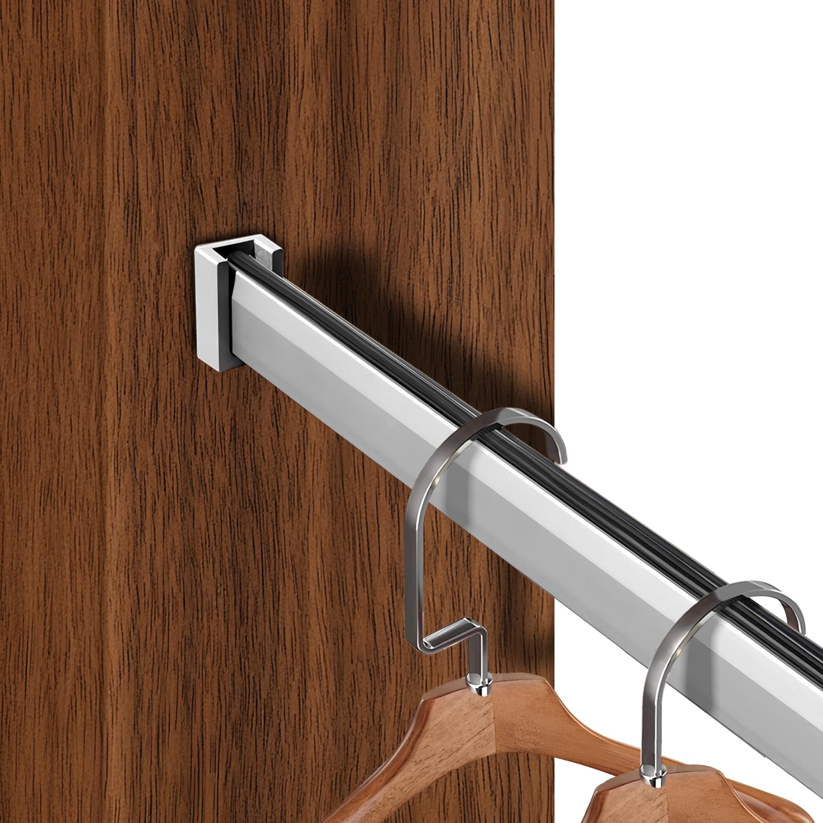 Barre de placard réglable avec supports et suspensions antidérapantes