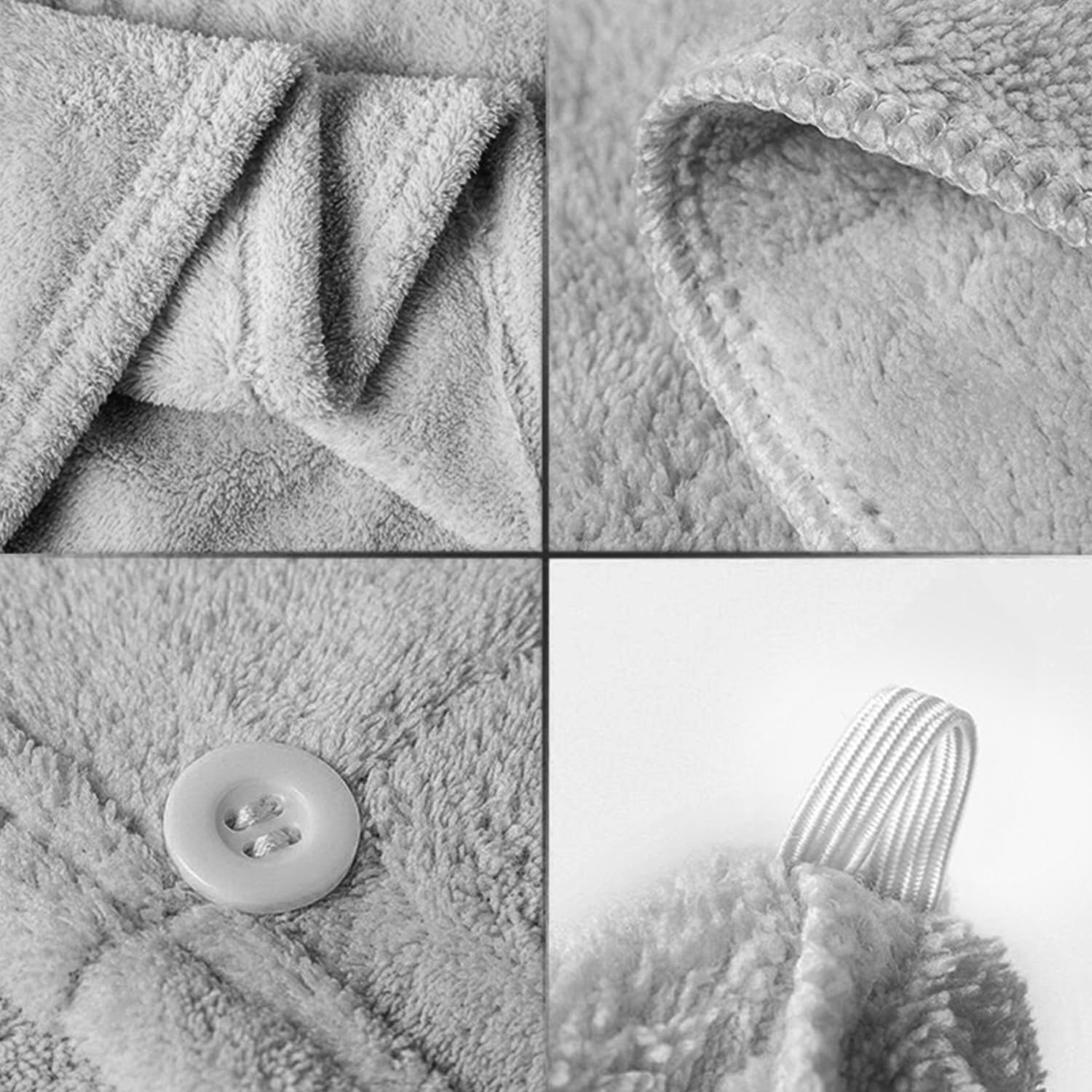 Mikrofaser Haarturban Turban Handtuch mit Knopf Schnelltrocknend Haarhandtuch Haar Handtuch Kopfhandtuch Microfibre Hair Towel für Alle Haartypen Grau