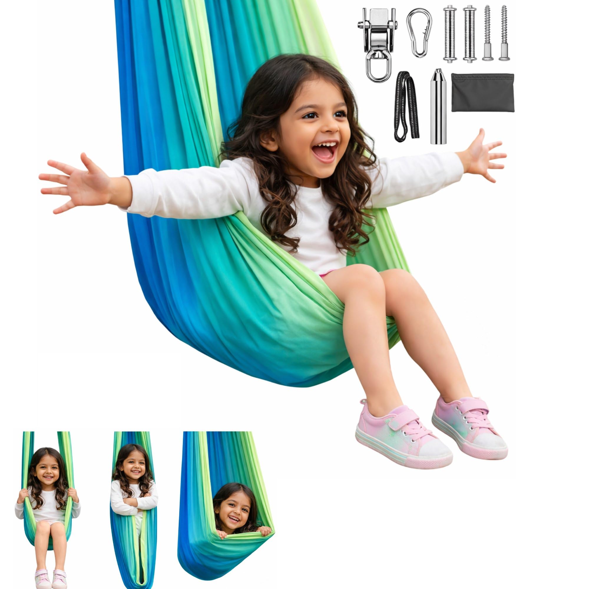 Sensory Swing for Kids & Adults | Double Layered Therapy Swing for Autism & ADHD | Indoor & Outdoor | 300 lbs Capacity | 280×150 cm (Blue)