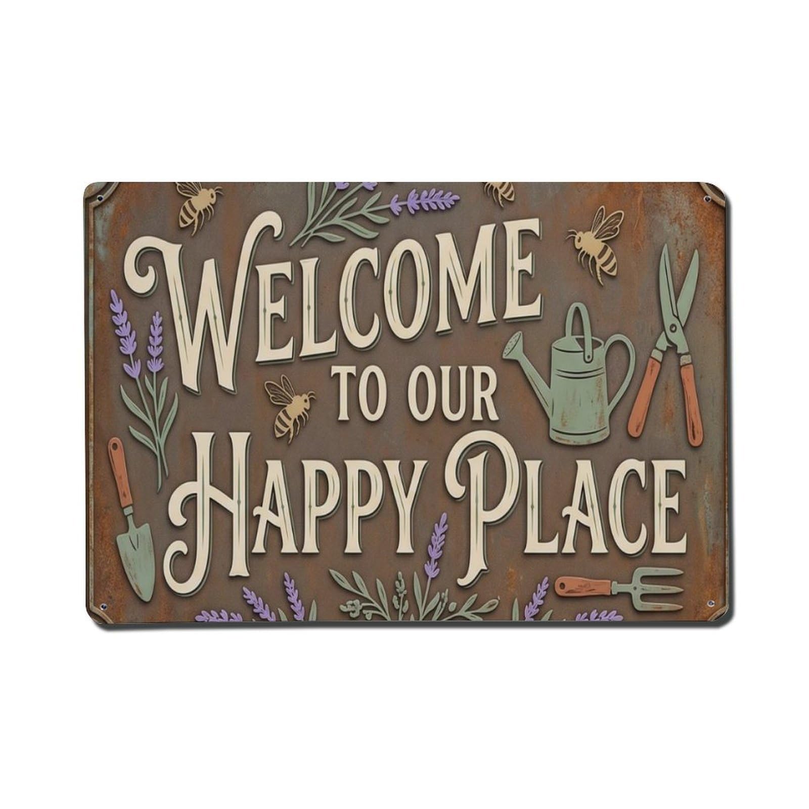 Welcome Cottage Garden Entrance Metal Tin Sign Plaque Wall Decor for Cafe, Club Bar, Office, Home Garden Metal Poster 8x12Inch