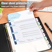 Vista 5 de HABGP Juego de 16 separadores transparentes de 3 anillos con pestañas, 8.5 x 11 pulgadas, 8 pestañas divisores con bolsillos, protectores de páginas