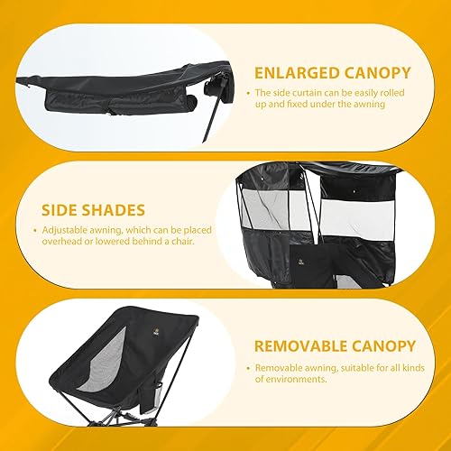 Miniatura 5 de Nice C Silla de camping con toldo, silla compacta con sombra, sillas paraguas ultraligeras, sillas mochila portátiles, perfil bajo, ligera, para