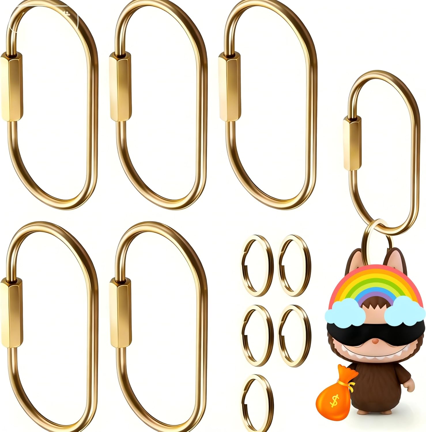 Brass Key Rings Bag Charm Clasp Oval Key Ring for Labubu Bag Charm