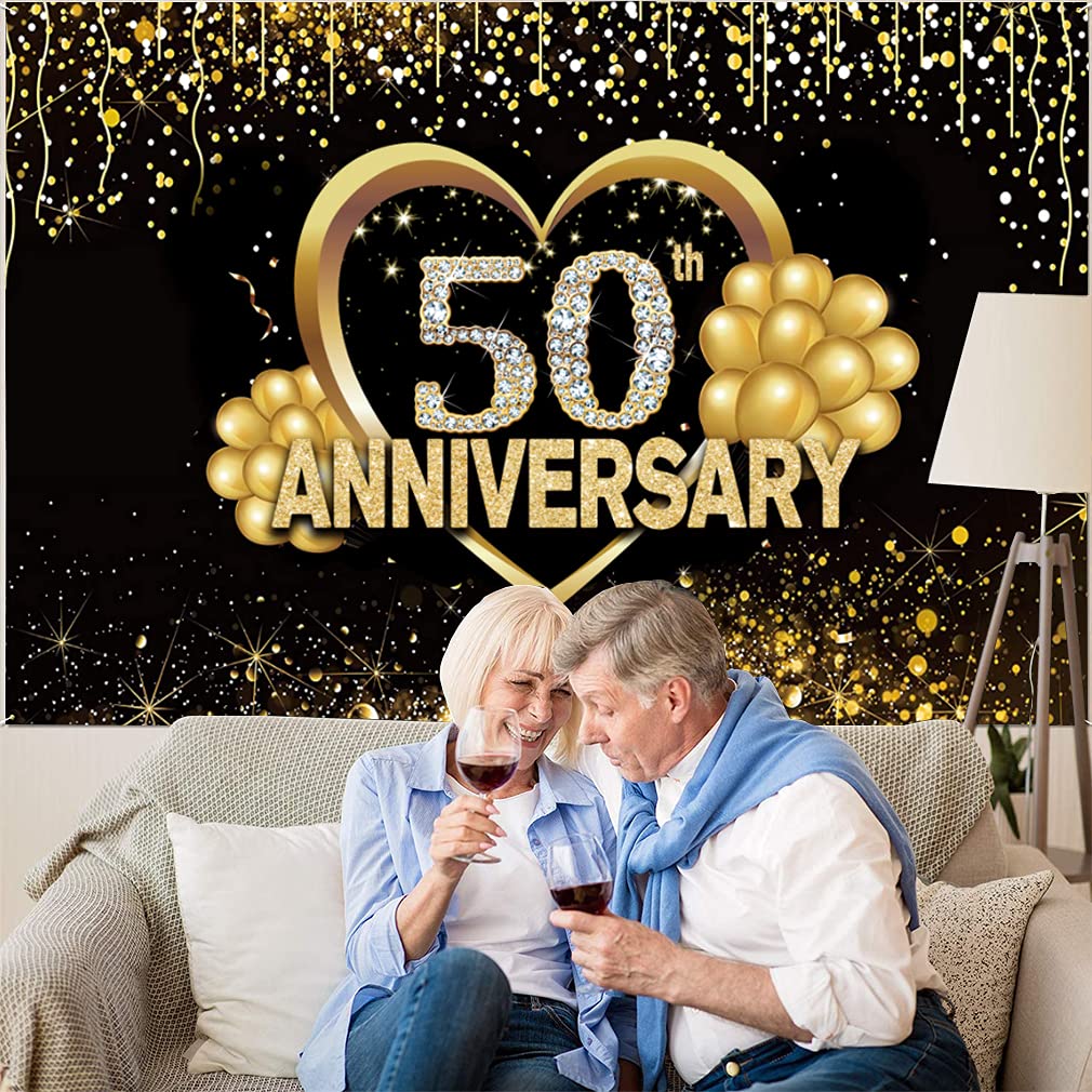 Striscione 50° Anniversario - 150x90cm, Vinile, Decorazione Per Feste, Oro E Nero - Foto 11
