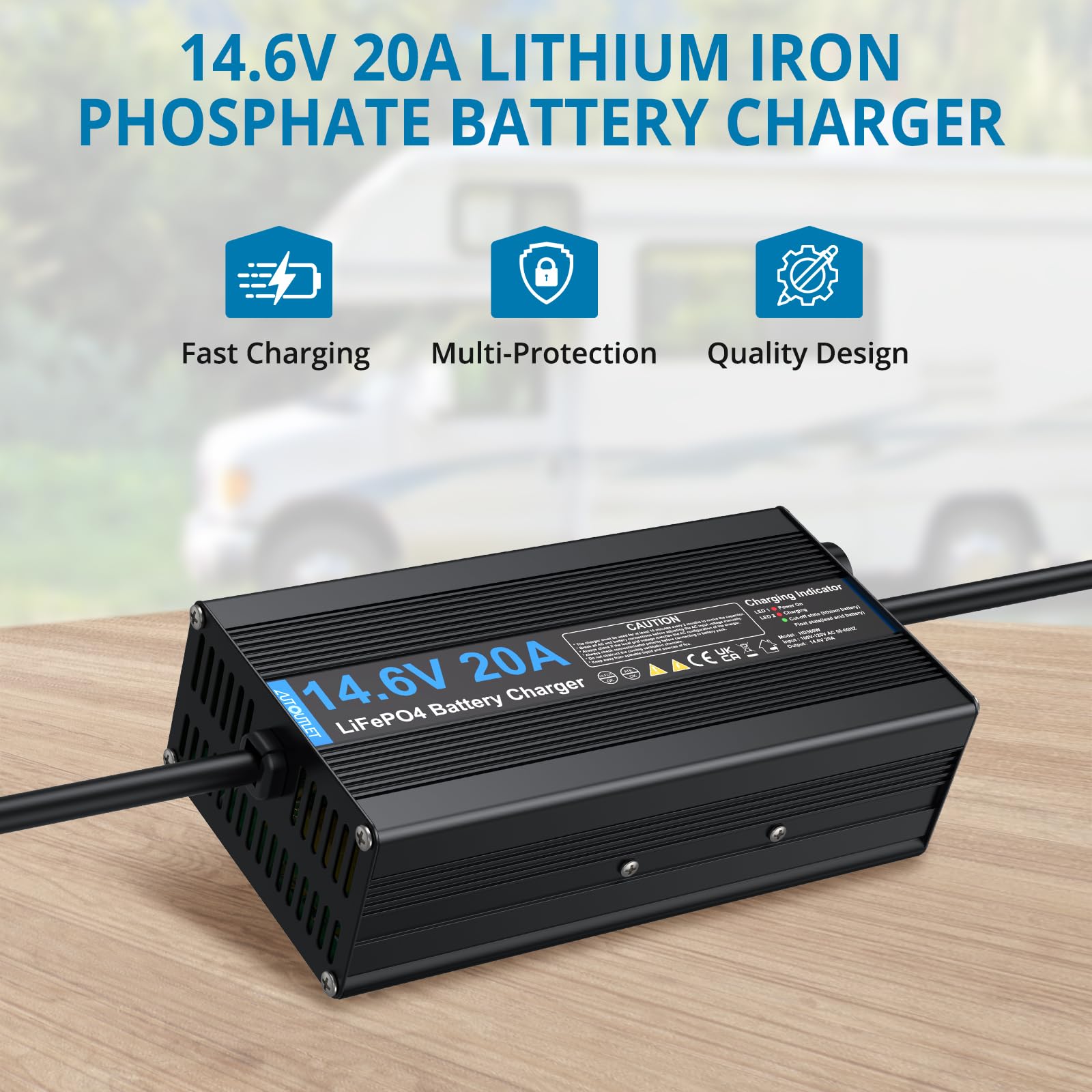 AUTOUTLET Chargeur De Batterie LiFePO4 Chargeur De Batterie 14.6V 20A AC-DC