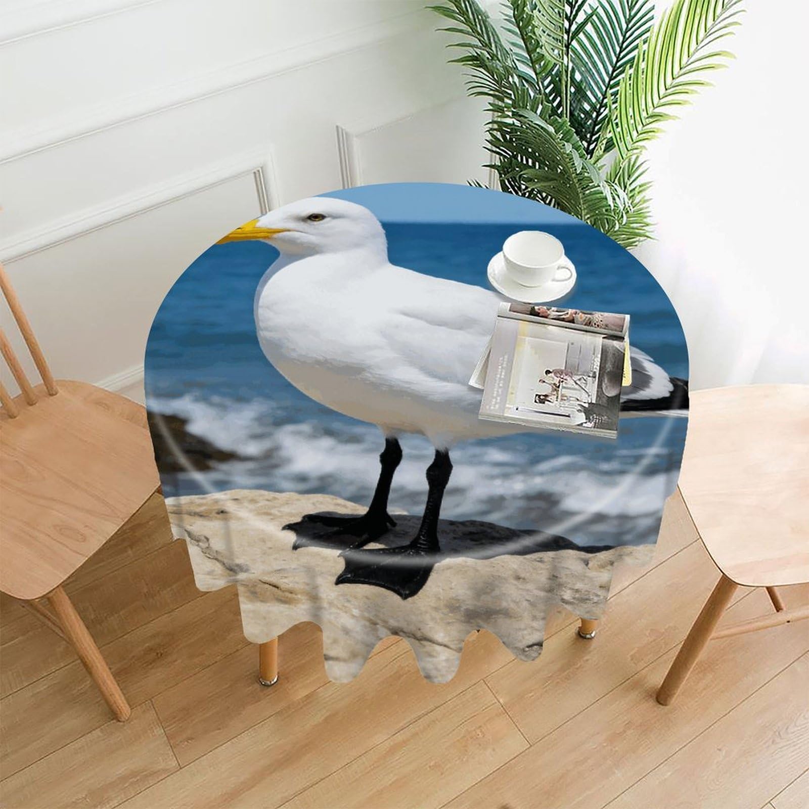 LDGSUPH Seagull Round Tablecloth Cover Washable Luxurious Fabric Table Cover Decor Wrinkle Free Fashion Round Table Cloth for Home Dining Kitchen Party 60 in