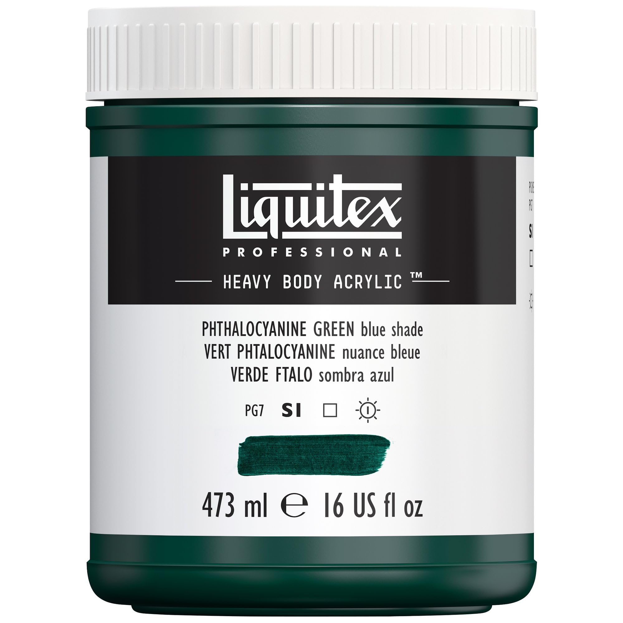 Liquitex 4412317 Professional Heavy Body Acrylfarbe in Künstlerqualität mit ausgezeichneter Lichtechtheit in buttriger Konsistenz, 473ml Topf - Phthalogrün (Blauton)