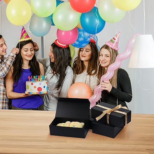 Miniatura 4 de Paquete de 4 cajas de regalo de 12 x 6 x 4 pulgadas con tapas de cierre magnético, caja magnética negra para bodas, propuestas de dama de honor,