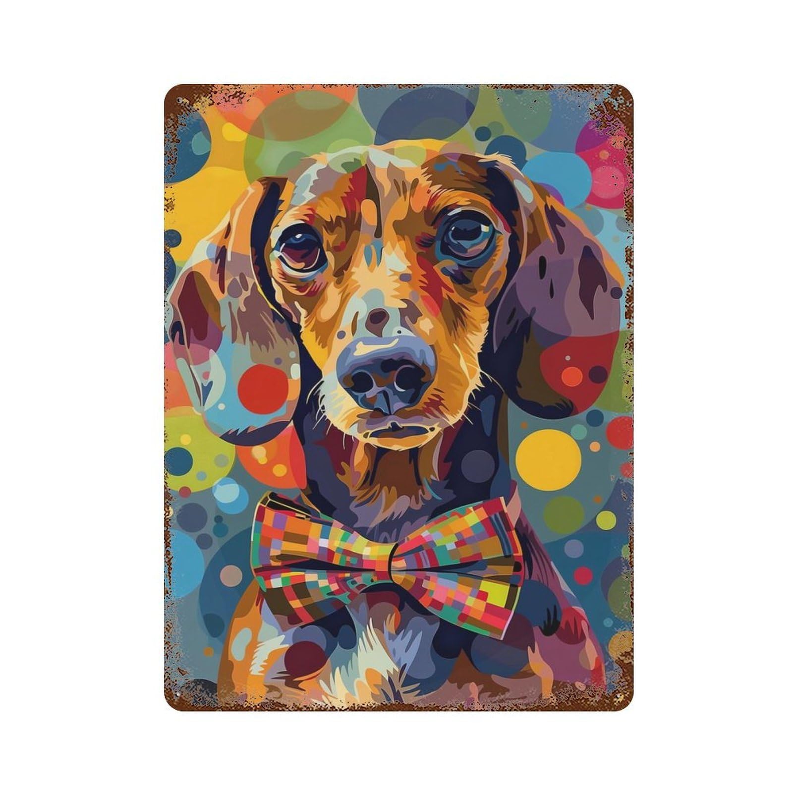 Colorful Dachshund Dog 15.7"x11.8" Aged Metal Wall Plaque, Retro Wall Decor for Farmhouse, Kitchen And Entryway Decor