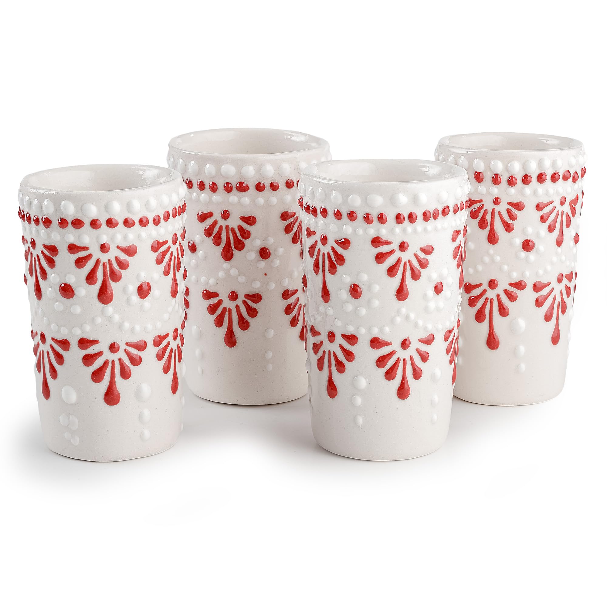 Talavera Shot Glasses Set of 4 Authentic Mexican Tequila Shot Glasses - Hand-painted - 2 Oz (Cascada Sangria Red)