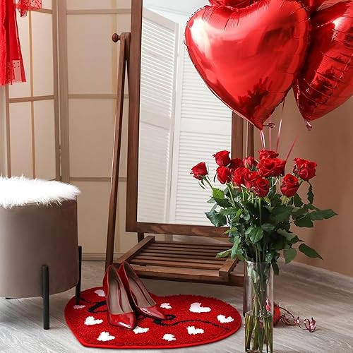 Miniatura 7 de YESBAY Tapete de baño para el día de San Valentín, tapete de baño de corazón rojo, tapete de baño antideslizante en forma de corazón para decoración