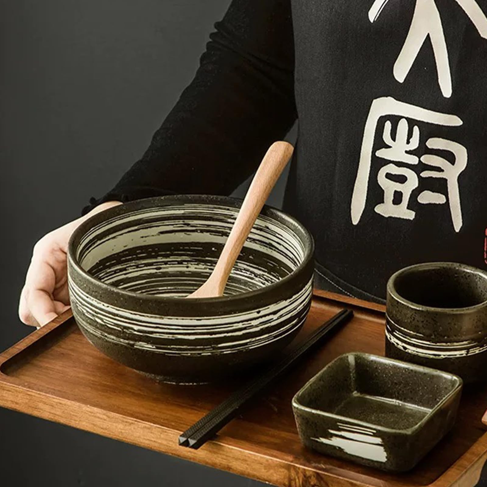 Set Ciotole Ramen In Ceramica Giapponese - Con Cucchiaio E Bacchette - Design Elegante Per Zuppe E Noodle - Foto 11