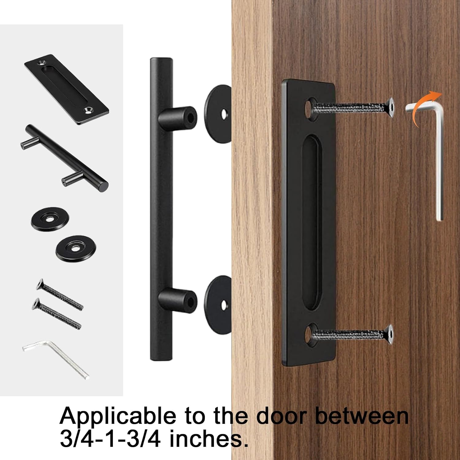 12 Inch Barn Handle Set Heavy Duty Steel Pull for Sliding Door Handle Gate Entry Shed Door Flush Mount Design for Indoor or Outdoor Use Fits 3/4 to 1-3/4 Inch Doors