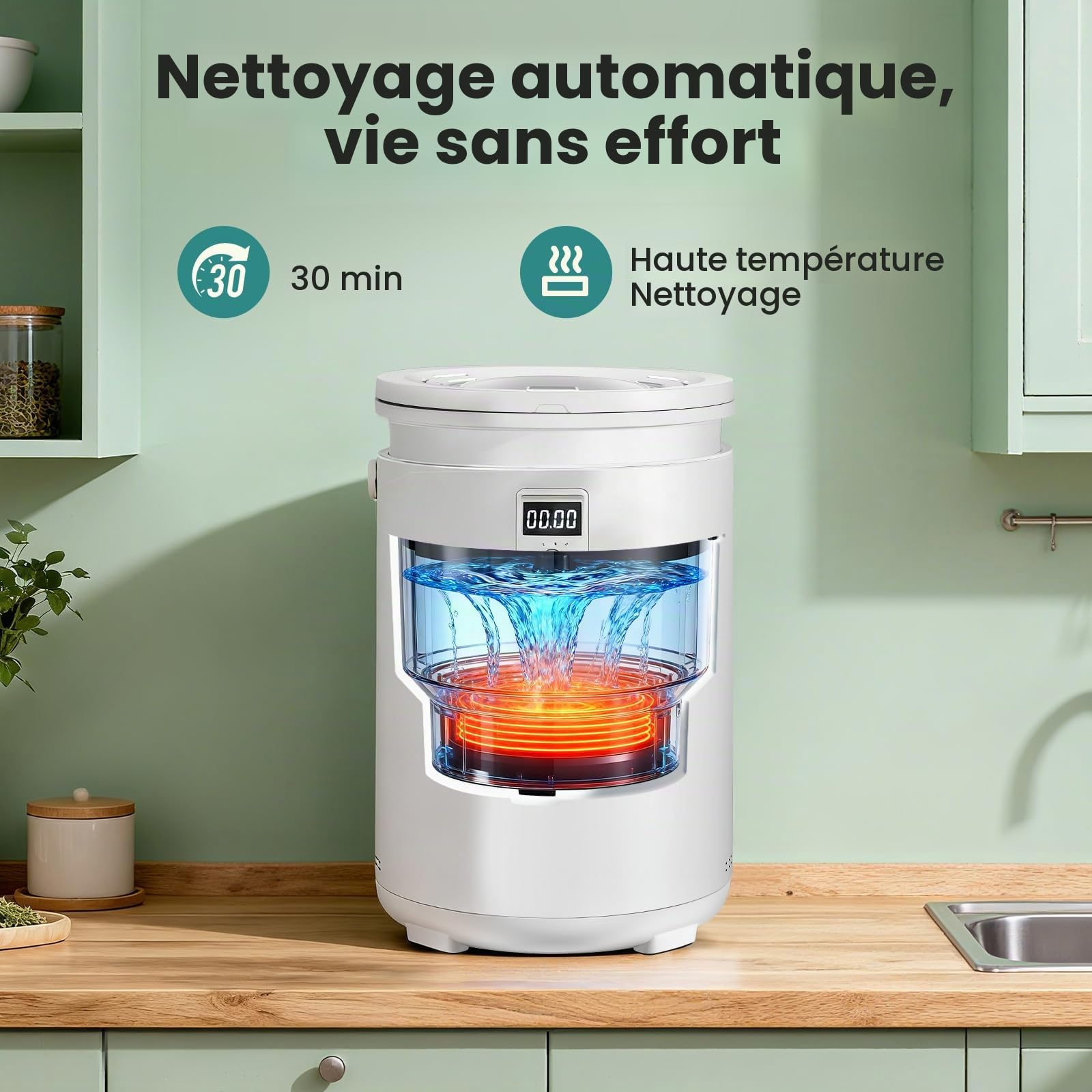 Huanyu Composteur électrique pour Cuisine 4,5 L Composteur électrique pour Cuisine Recycleur Alimentaire d'intérieur sans Odeur avec Fonction de Nettoyage Automatique Faible Niveau sonore