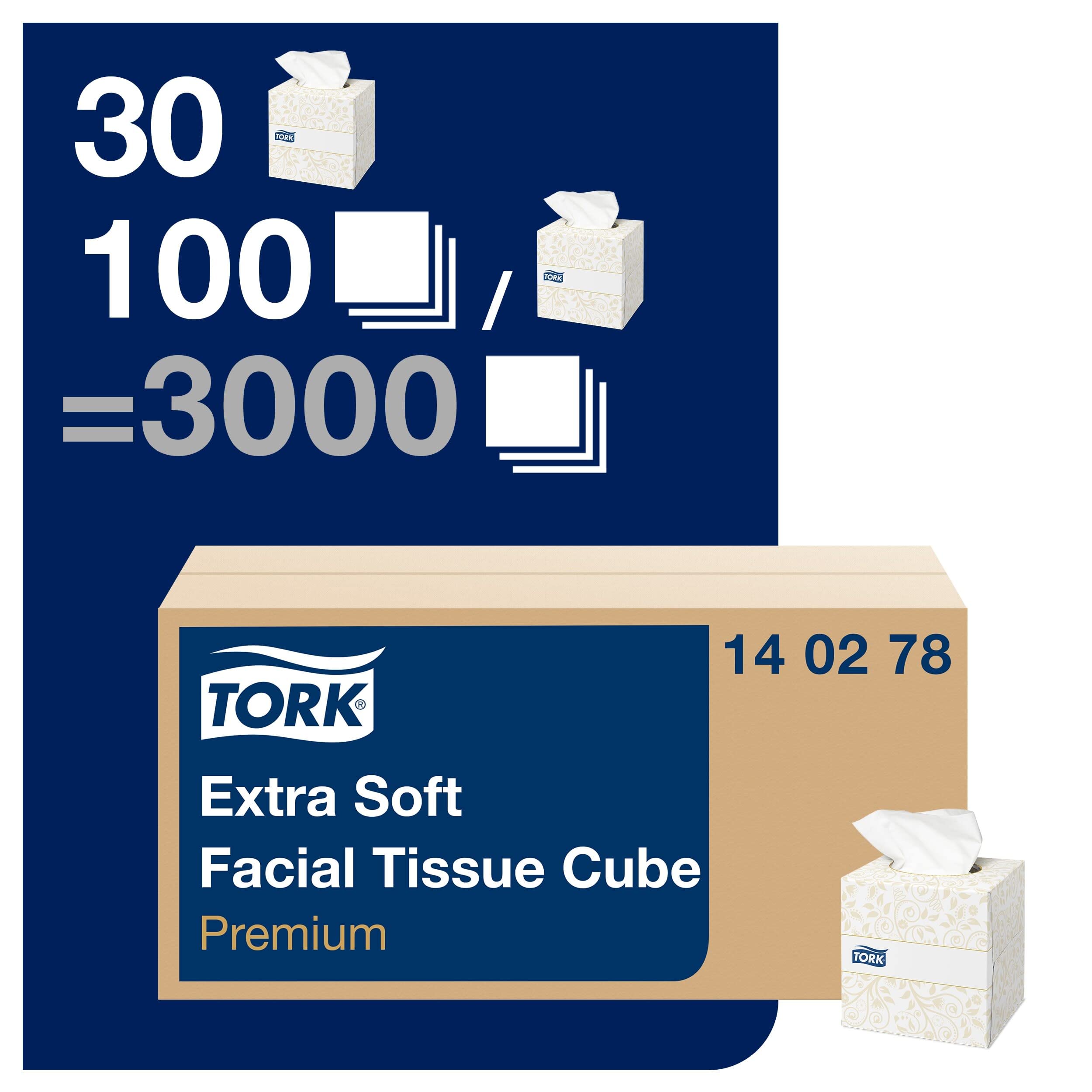 Image secondaire de Tork 140278 Mouchoirs boîtes cubiques extra doux Premium - Blanc - 2 plis - 10,4 x 20 cm