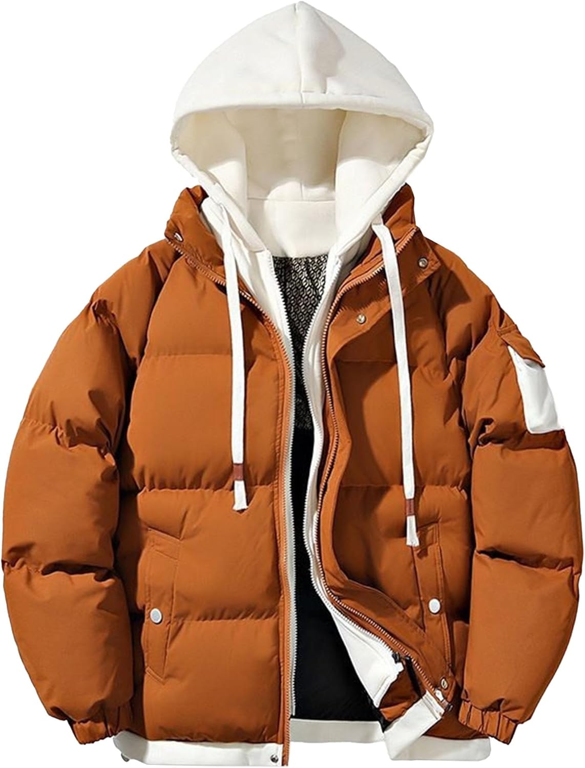 JEKE-DG Men's Winter Stylish Outdoor Puffer Jackets Block Color Comfort Warm Down Coats Hooded Casual Quilted Coat