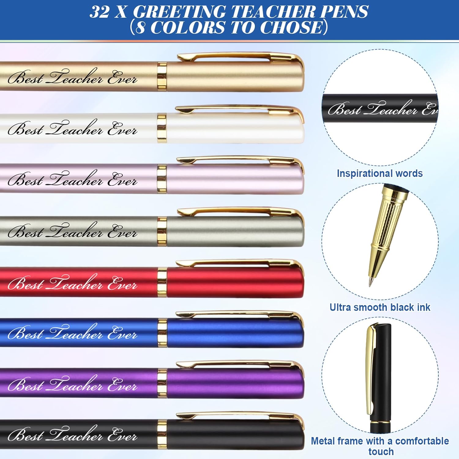32 Sets Thank You Teacher Gifts Inspirational Black Ink Ballpoint Pens with PU Leather Pouch Bag Teacher Appreciation Gifts for Thanksgiving Day School Office Supplies - Image 3