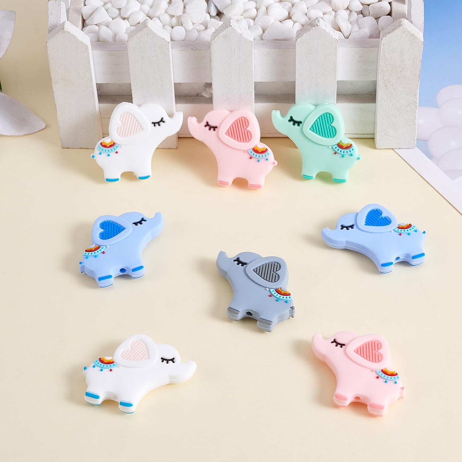 10 Piece Animal Silicone Beads - DIY Cute Bulk Beads for Handicrafts, Pen, Phone Straps, Bag Pendants (Love Elephant) - Image 3