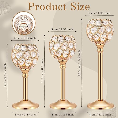 Vista 2 de Mimorou Paquete de 6 portavelas de cristal dorados o plateados, candelabros de cristal a granel para bodas, fiestas, San Valentín, Navidad, centros