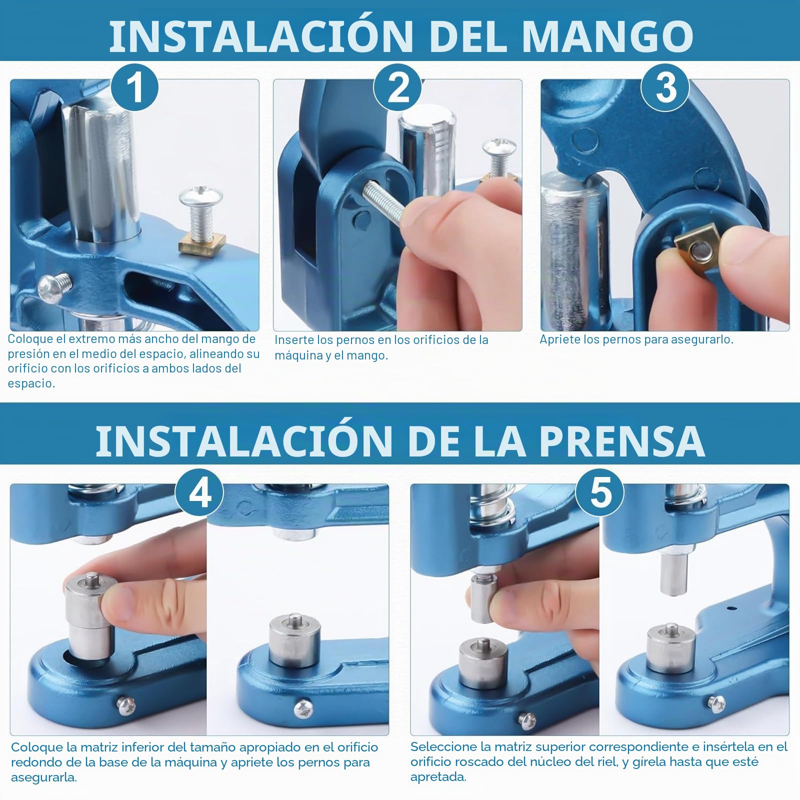 Máquina Perforadora de Ojales, Prensa Manual de Ojales con 2 Troqueles y 1100 Ojales, Maquina Remachadora Ojetes Manual para Ojales, Remaches, Tejidos, Cortinas de Piel