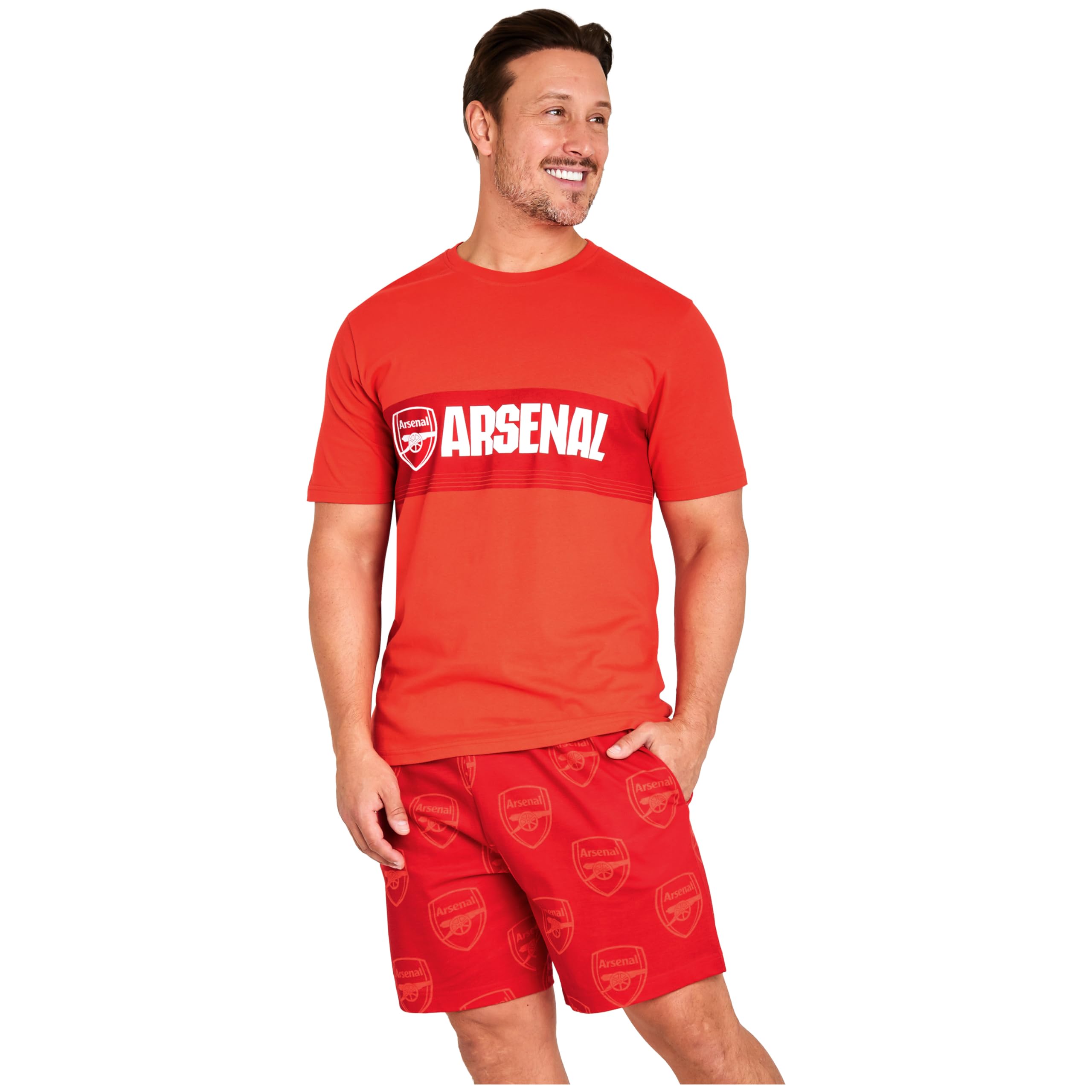 Arsenal F.c. Men's Red Pyjamas Set Short Pjs Lounge Set Comfy Sleepwear Breathable Soft Nightwear Football Gifts For (, 3XL)