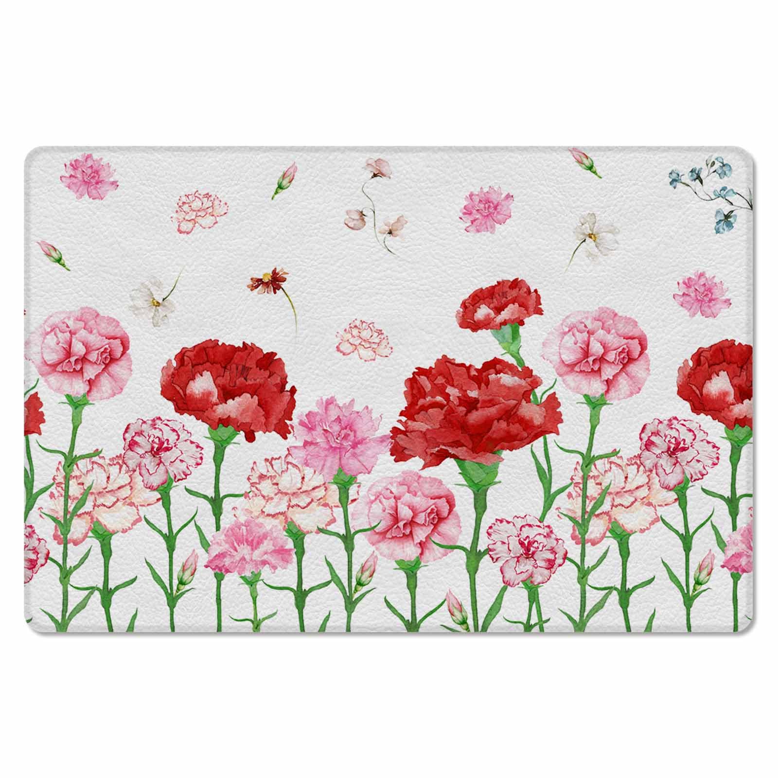 Red Pink Flower Antifatigue Kitchen Bath Door Mat Cushioned Runner Rug,Washable Welcome Floor Sink Mat,Waterproof & Non-Slip Kitchen Standing Doormat,Spring Summer Botanical White Watercolor 18