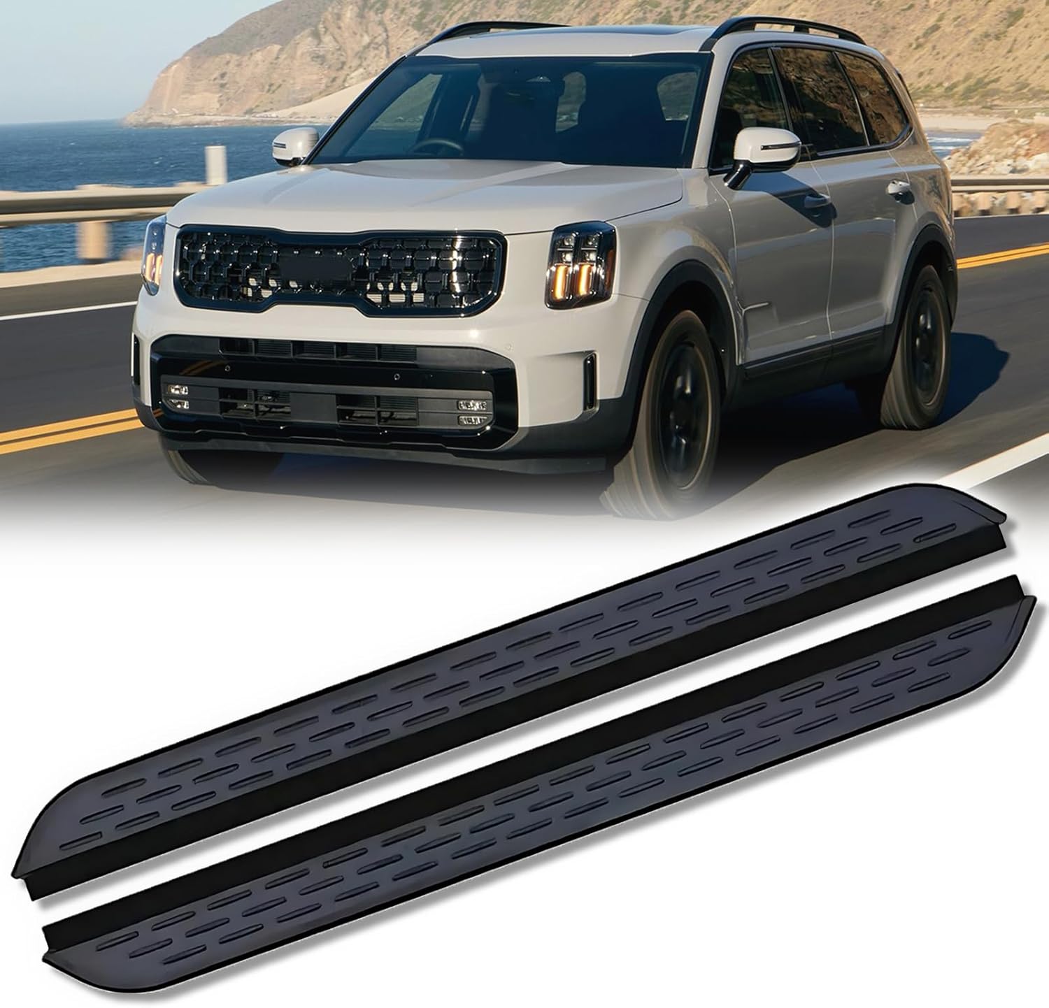 2Pcs Running Board Fit for KIA Telluride 2019-2025, Fixed Side Steps Nerf Bar Pedal Protector Rail Board, Black Aluminum