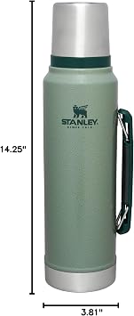 Stanley Classic Legendary Vacuum Bottle 1.1 qt Wide Mouth with Leakproof Cup Lid Keep Drinks Hot or Cold Packable for Travel Insulated Stainless Steel Thermal Bottle BPA-Free Hammertone Green