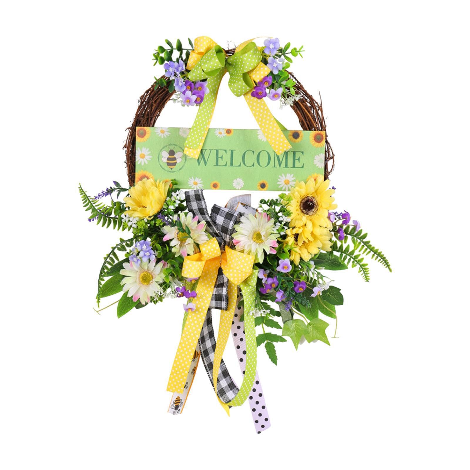 PIXZCSA Durable Hanging Wreath For Door Window Walls Fashioned To Last While Beautifying Spaces With Vibrant Colors Colourful Artificial Flower Wreath Spring