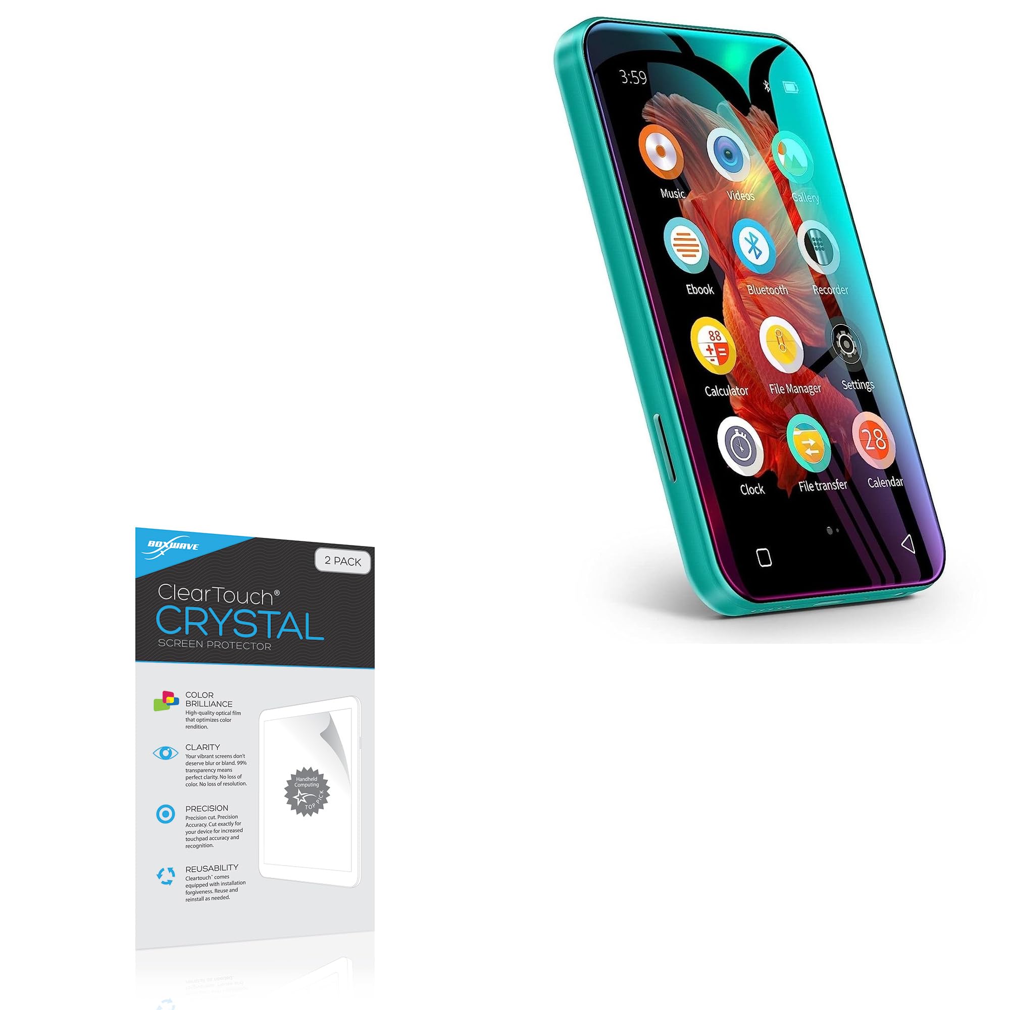 BoxWave Screen Protector Compatible with TIMMKOO Q3E MP3 Player - ClearTouch Crystal (2-Pack), HD Film Skin - Shields from Scratches